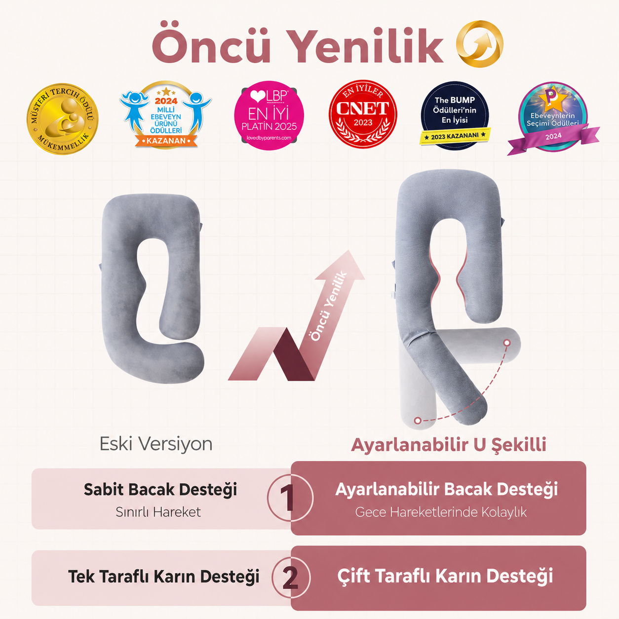 Sarılmaya Uygun - U Şeklinde Hamilelik Vücut Yastığı