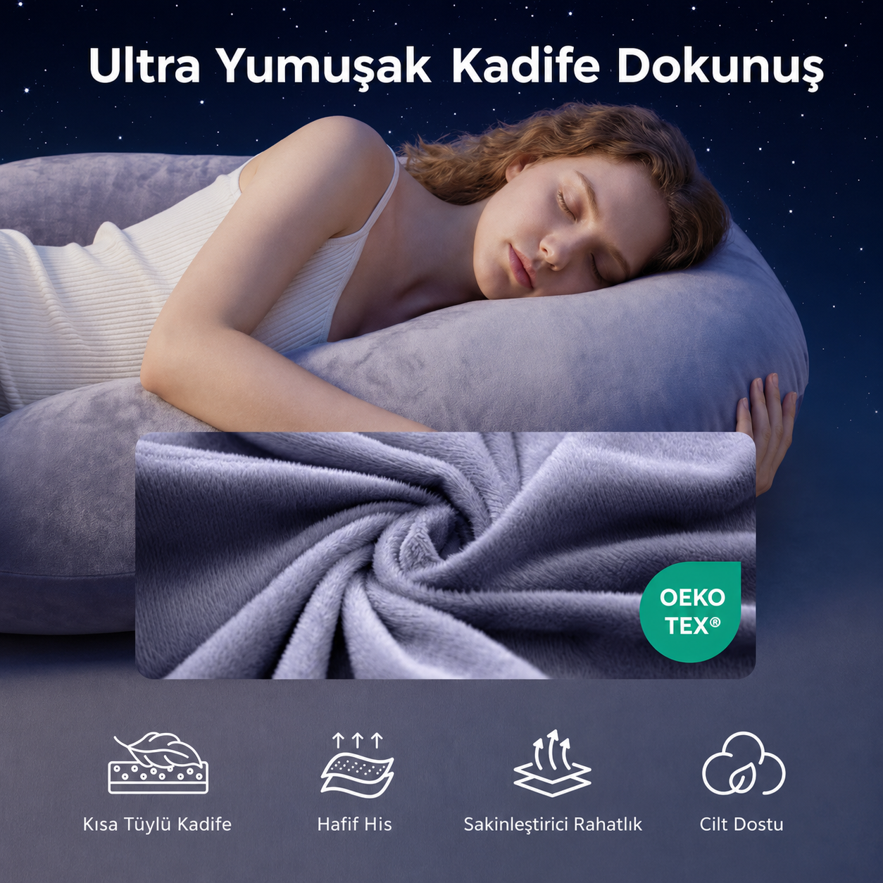 Avokoza U Şekilli Pamuklu Hamilelik Yastığı – Baş, Sırt, Bel ve Bacak Destekli