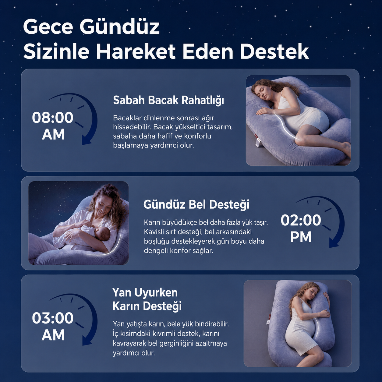 Avokoza U Şekilli Pamuklu Hamilelik Yastığı – Baş, Sırt, Bel ve Bacak Destekli