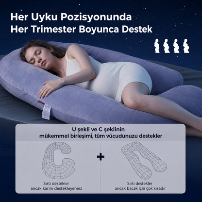 Avokoza U Şekilli Pamuklu Hamilelik Yastığı – Baş, Sırt, Bel ve Bacak Destekli